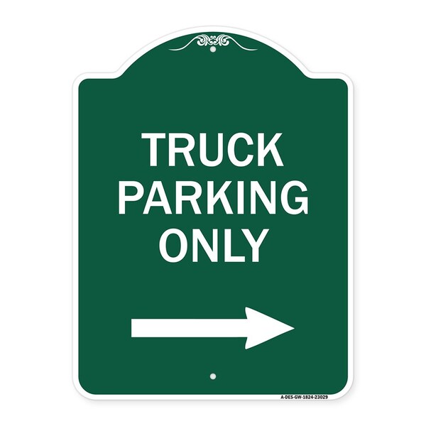 Reserved Parking Truck Parking W/ Right Arrow, Green & White Aluminum Sign, 18" x 24", GW-1824-23029